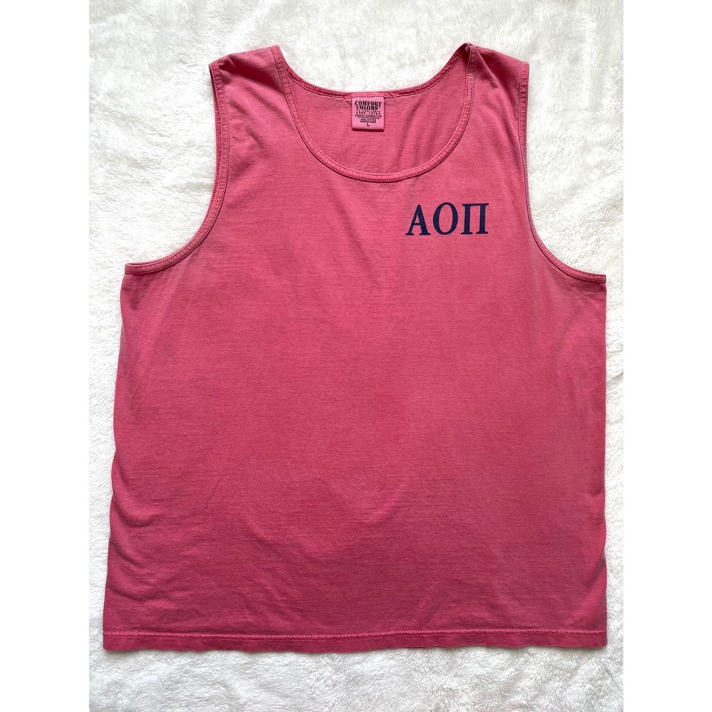 Alpha Omicron Pi Men's Large coral Pink Tank top with Turtle Graphic on back